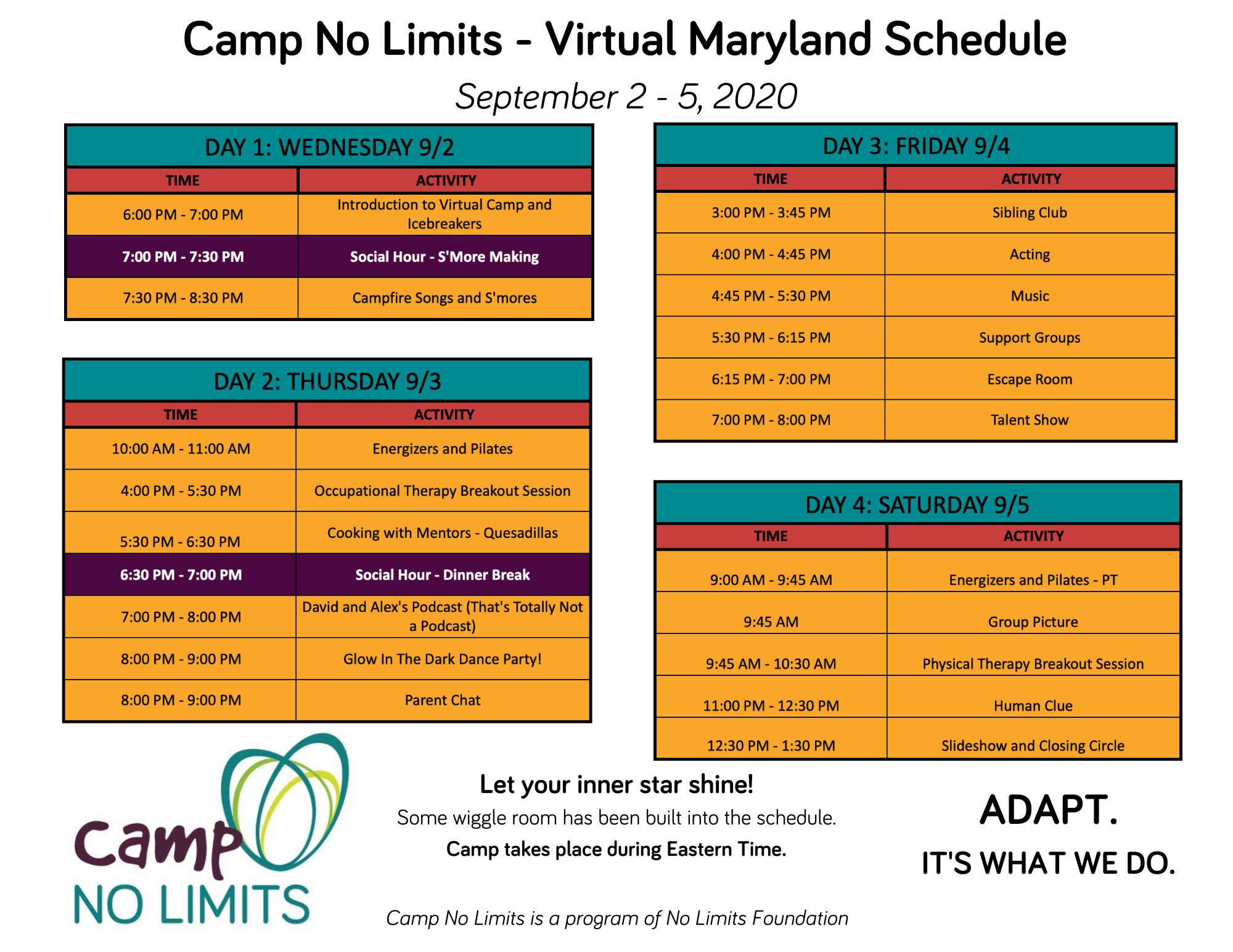 Camp No Limits - Virtual Programs: Maryland Camp